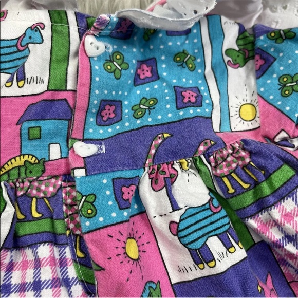 Vintage Martha’s Miniatures Baby Girls Pink Purple Animal Ruffle Dress - Picture 9 of 12